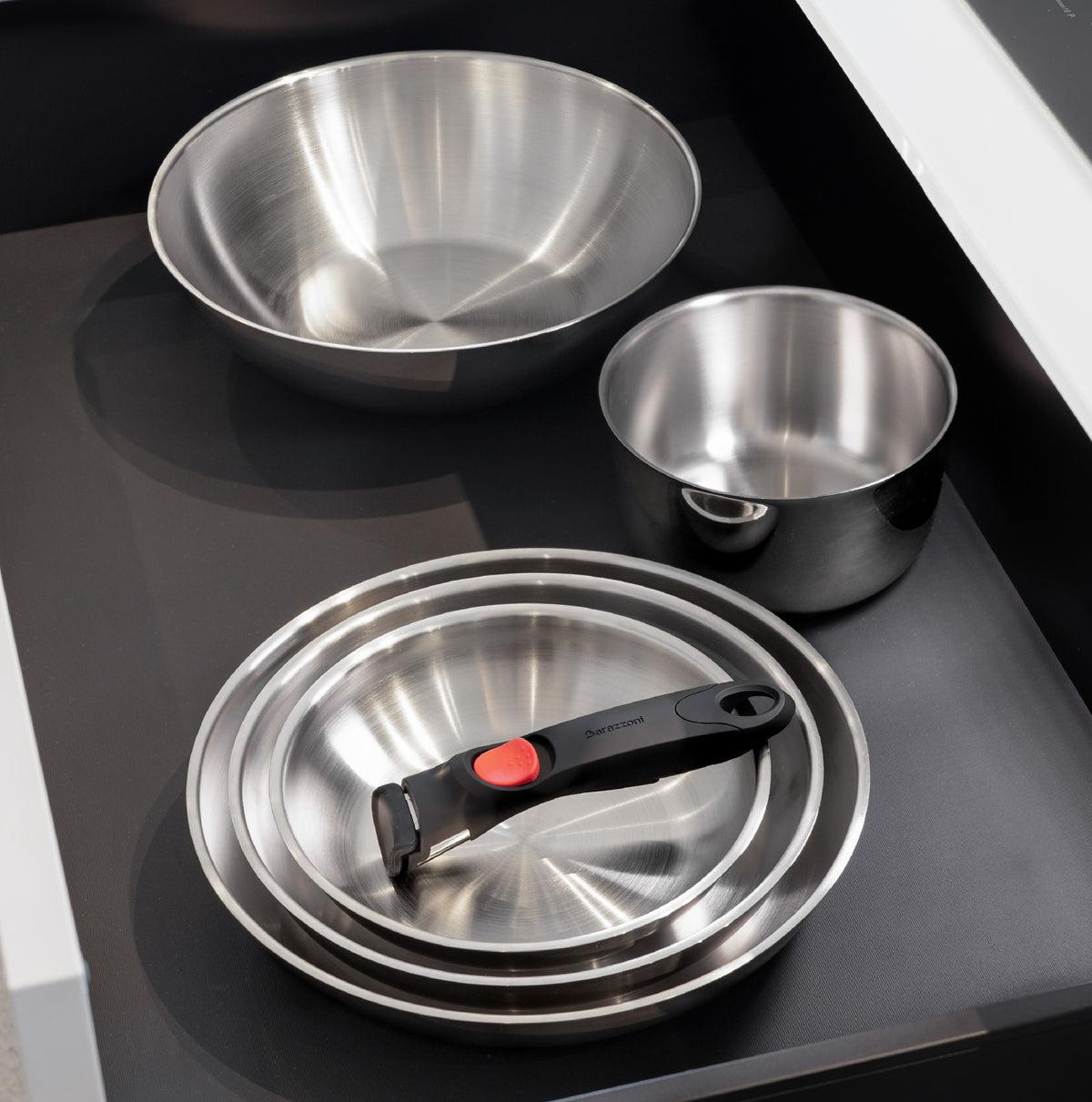 Set of 2 steel frying pans 20/28 cm with detachable handles